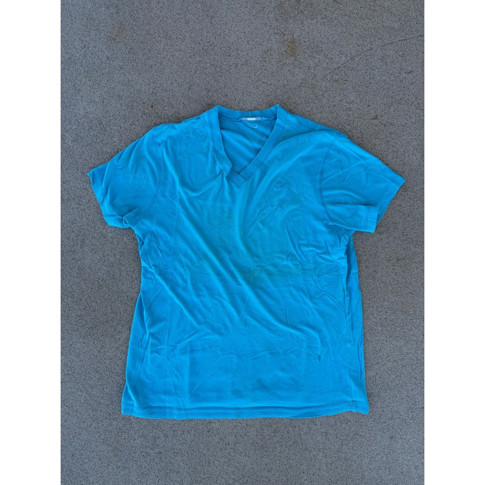Nike V-Neck Mens Small T-Shirt - Blue Short Sleeve Swoosh Tee